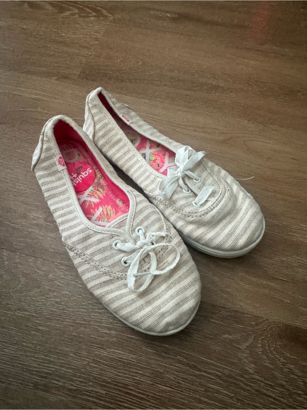 Skechers Beige Striped Casual Lace-Up Flats